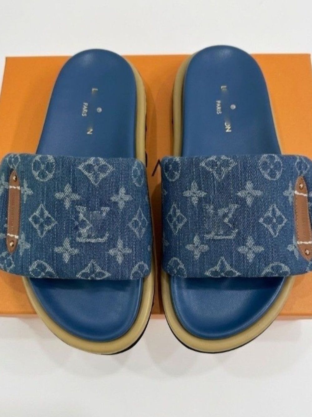Louis Vuitton Men’s Blue Denim Monogram Slide Sandals